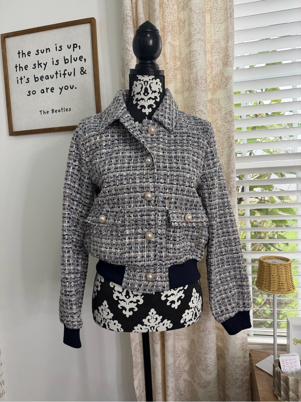 Laundry by Shelli Segal Cropped Plaid Tweed Pearl Button Jacket
